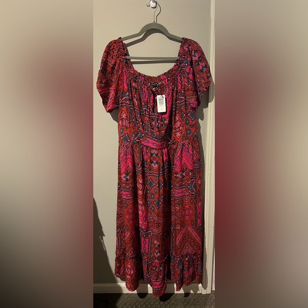 Torrid tea length challis off shoulder dress